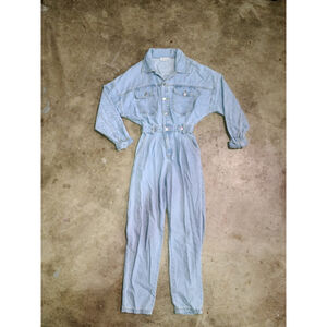 Mable Womens Long Sleeve Button Down Workwear Denim Overalls Jumpsuit Blue Sz S